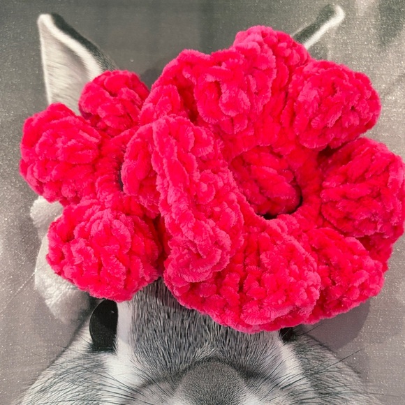 Plush Hot Pink Hair Scrunchie Set of 2 - Picture 2 of 5